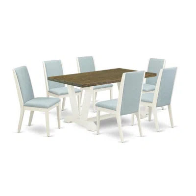 East West Furniture 7pc Dinette Set Offers A Wood Dining Table And 6 Parsons Dining Chairs With Baby Blue Color Linen Fa