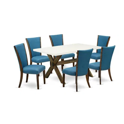 East West Furniture 7pc Dinette Sets For Small Spaces Consists Of A Wood Table And 6 Parsons Dining Chairs In Blue