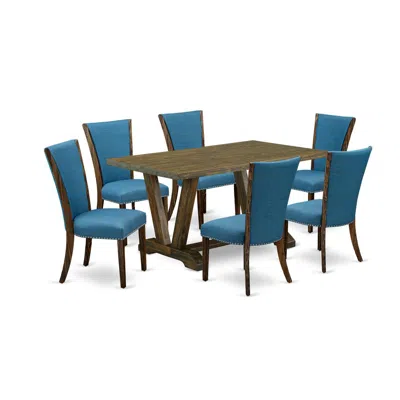 East West Furniture 7pc Dinette Sets For Small Spaces Includes A Dining Room Table And 6 Upholstered Dining Chairs With  In Blue