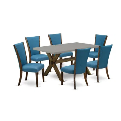East West Furniture 7pc Dinette Sets For Small Spaces Offers A Dining Room Table And 6 Parsons Dining Chairs In Blue