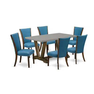 East West Furniture 7pc Dining Room Table Set Consists Of A Wood Dining Table And 6 Parsons Dining Chairs With Blue Colo