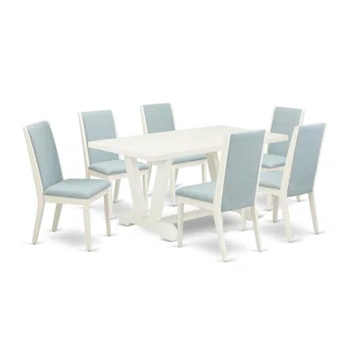 East West Furniture 7pc Wood Dining Table Set Contains A Wood Table And 6 Parsons Dining Room Chairs With Baby Blue Colo In Multi