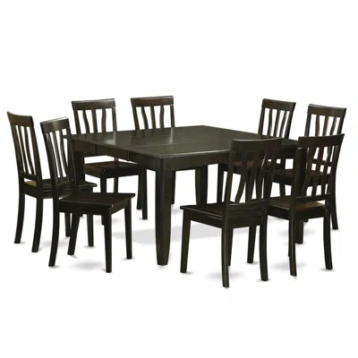 East West Furniture 9 Pc Dining Room Set - Dinette Table With Leaf And 8 Kitchen Chairs. In Black