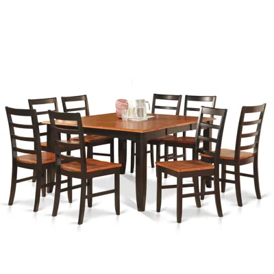 East West Furniture 9 Pc Dining Room Set For 8-square Table With Leaf And 8 Dining Chairs In Brown