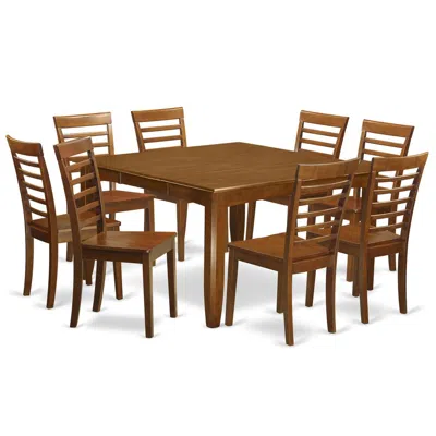 East West Furniture 9 Pc Formal Dining Room Set-kitchen Table With Leaf And 8 Dinette Chairs. In Brown