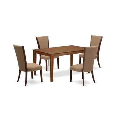East West Furniture A Dinette Set Of 4 Amazing Kitchen Dining Chairs With Linen Fabric Light Sable Color And A Gorgeous  In Multi