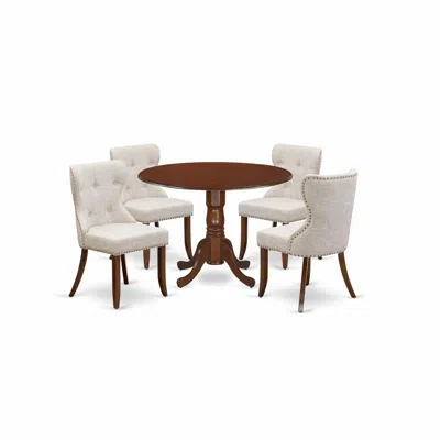 East West Furniture A Dining Room Table Set Of 4 Amazing Kitchen Chairs Using Linen Fabric Doeskin Color And An Attracti In Neutral