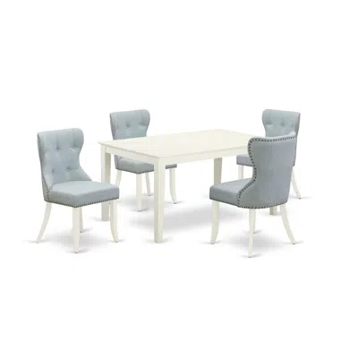 East West Furniture A Dining Room Table Set Of 4 Amazing Kitchen Dining Chairs With Linen Fabric Baby Blue Color And A B