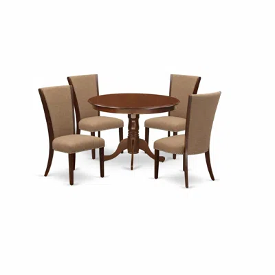 East West Furniture A Dining Room Table Set Of 4 Great Dining Chairs Using Linen Fabric Light Sable Color And A Fantasti In Brown