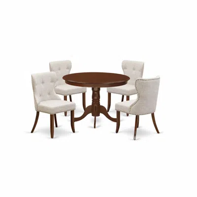 East West Furniture A Dining Room Table Set Of 4 Wonderful Dining Chairs Using Linen Fabric Doeskin Color And An Attract In Multi