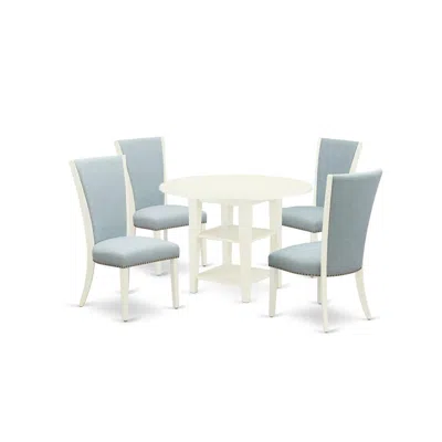 East West Furniture A Dining Set Of 4 Great Kitchen Chairs With Linen Fabric Baby Blue Color And A Stunning Drop Leaf An In White