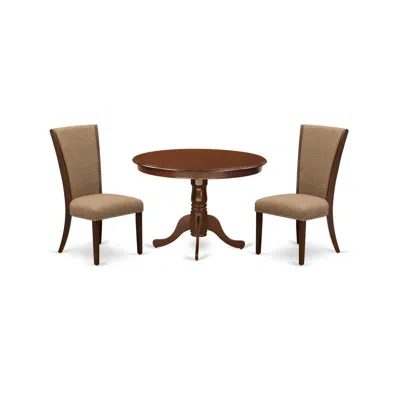 East West Furniture A Dining Set Of Two Fantastic Kitchen Chairs With Linen Fabric Light Sable Color And A Lovely 42-inc In Brown