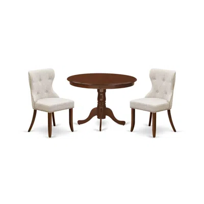 East West Furniture A Dining Set Of Two Great Parson Chairs With Linen Fabric Doeskin Color And A Gorgeous 42-inch Antiq In Multi