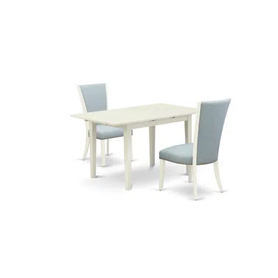 East West Furniture A Dining Table Set Of Two Amazing Kitchen Chairs With Linen Fabric Baby Blue Color And A Gorgeous 12