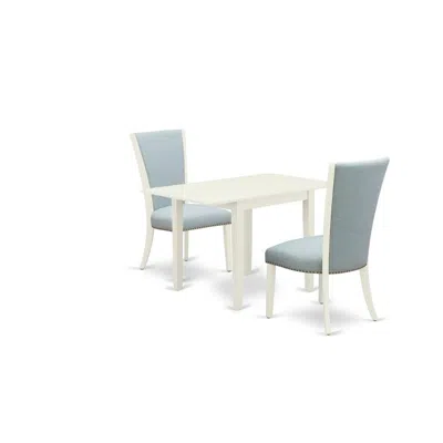 East West Furniture A Dining Table Set Of Two Wonderful Dining Chairs With Linen Fabric Baby Blue Color And An Attractiv