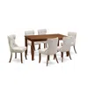 East West Furniture A Kitchen Dining Table Set Of 6 Excellent Parson Chairs Using Linen Fabric Doeskin Color And A Fanta In Multi