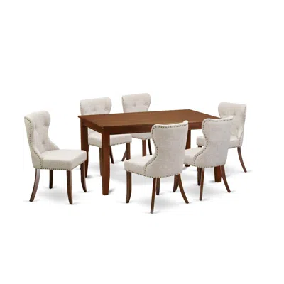 East West Furniture A Kitchen Dining Table Set Of 6 Excellent Parson Chairs Using Linen Fabric Doeskin Color And A Fanta In Multi