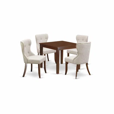 East West Furniture A Kitchen Table Set Of 4 Wonderful Indoor Dining Chairs Using Linen Fabric Doeskin Color And A Gorge In Multi