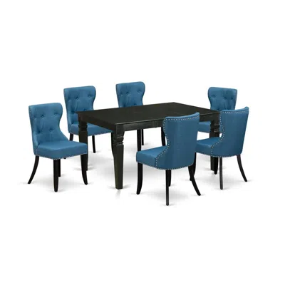 East West Furniture A Kitchen Table Set Of 6 Excellent Parson Chairs Using Linen Fabric Mineral Blue Color And A Lovely 