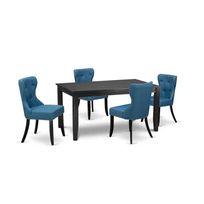 East West Furniture A Modern Dining Table Set Of 4 Excellent Parson Dining Chairs With Linen Fabric Mineral Blue Color A