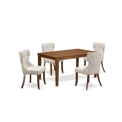 East West Furniture A Modern Dining Table Set Of 4 Fantastic Kitchen Dining Chairs With Linen Fabric Doeskin Color And A In Multi