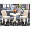 East West Furniture Amab3-lwh-02 3 Pc Kitchen Table Set - 1 Pedestal Table And 2 Light Beige Parson Chairs - Linen White