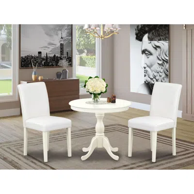 East West Furniture Amab3-lwh-64 3 Piece Dinette Set - 1 Dining Room Table And 2 White Dinning Room Chairs - Linen White