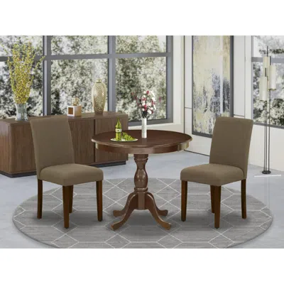 East West Furniture Amab3-mah-18 3 Pc Dining Room Set - 1 Kitchen Table And 2 Coffee Upholstered Dining Chair - Mahogany In Black