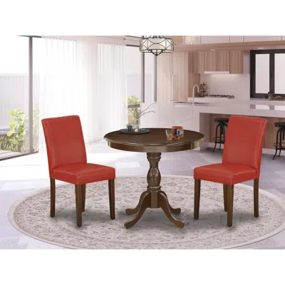 East West Furniture Amab3-mah-72 3 Piece Dining Table Set - 1 Kitchen Table And 2 Firebrick Red Dining Chairs - Mahogany