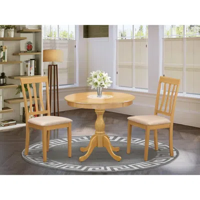 East West Furniture Aman3-oak-c 3 Piece Dining Table Set - 1 Wooden Dining Table And 2 Oak Dining Chairs - Oak Finish