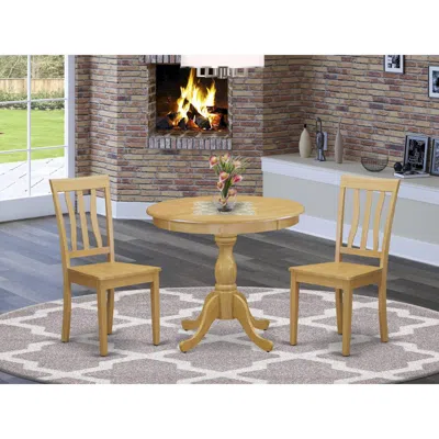 East West Furniture Aman3-oak-w 3 Piece Dinning Table Set - 1 Dining Table And 2 Oak Mid Century Dining Room Chairs - Oa In Black