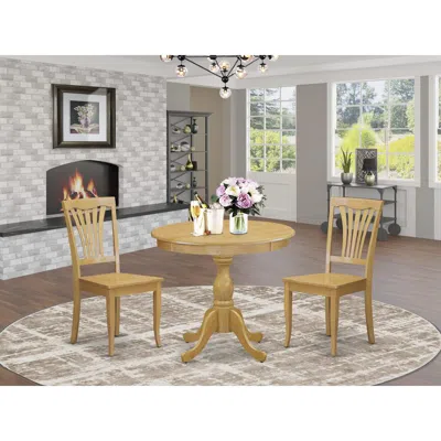 East West Furniture Amav3-oak-w 3 Piece Dining Room Table Set - 1 Dining Table And 2 Oak Mid Century Dining Chairs - Oak