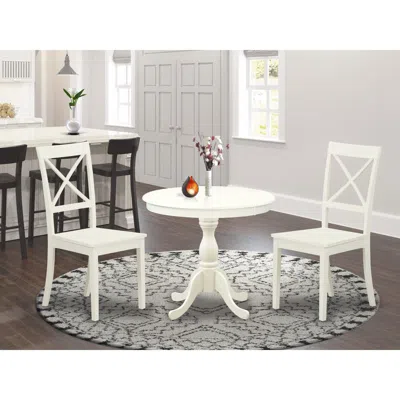 East West Furniture Ambo3-lwh-w 3 Piece Dining Room Set - 1 Dining Table And 2 Linen White Dining Chairs - Linen White F