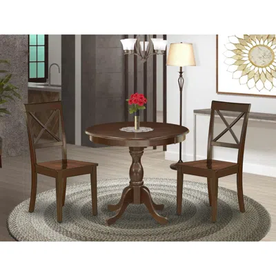 East West Furniture Ambo3-mah-w 3 Pc Dining Room Set - 1 Round Pedestal Table And 2 Mahogany Dinning Chairs - Mahogany F