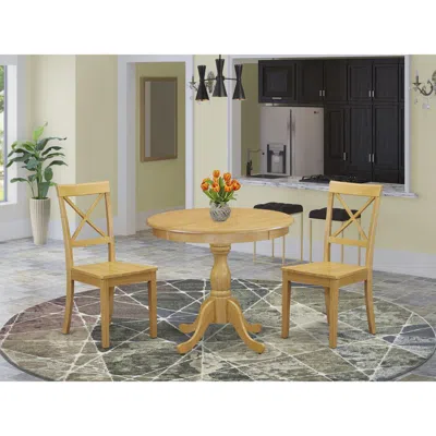 East West Furniture Ambo3-oak-w 3 Piece Wood Dining Table Set - 1 Wooden Dining Table And 2 Oak Wood Dining Chairs - Oak In Neutral
