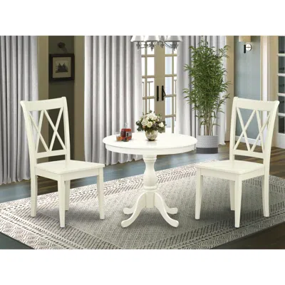 East West Furniture Amcl3-lwh-w 3 Piece Dining Room Set - 1 Pedestal Table And 2 Linen White Wooden Chairs - Linen White