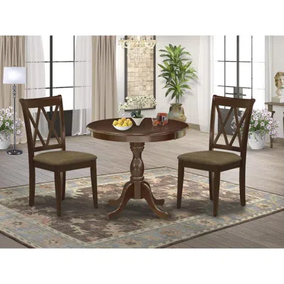 East West Furniture Amcl3-mah-c 3 Piece Dining Room Table Set - 1 Dining Table And 2 Mahogany Dining Chairs - Mahogany F In Brown