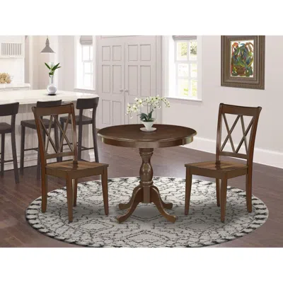 East West Furniture Amcl3-mah-w 3 Piece Dining Table Set - 1 Dining Room Table And 2 Mahogany Wooden Chairs - Mahogany F In Brown