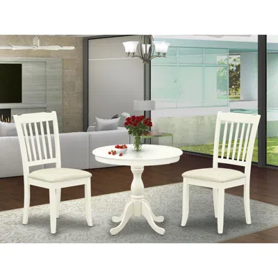 East West Furniture Amda3-lwh-c 3 Piece Dining Room Set - 1 Dining Table And 2 Linen White Dining Chairs - Linen White F