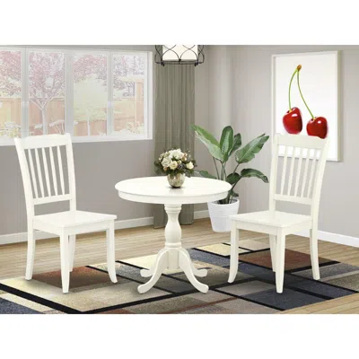 East West Furniture Amda3-lwh-w 3 Piece Dining Room Set - 1 Dining Table And 2 Linen White Mid Century Chair - Linen Whi
