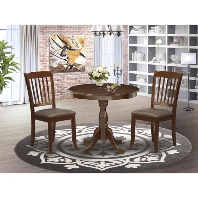 East West Furniture Amda3-mah-c 3 Pc Dining Set - 1 Round Pedestal Dining Table And 2 Mahogany Dining Chairs - Mahogany 