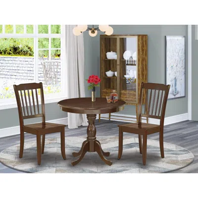 East West Furniture Amda3-mah-w 3 Piece Dinette Set - 1 Modern Kitchen Table And 2 Mahogany Dining Room Chairs - Mahogan In Brown