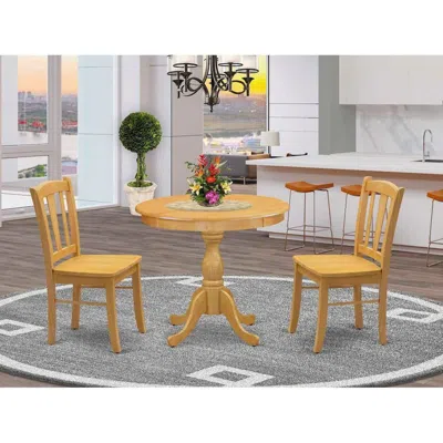East West Furniture Amdl3-oak-w - 3-piece Dining Room Table Set- 2 Modern Dining Room Chair And Dining Table - Wooden Se