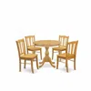 East West Furniture Amdl5-oak-w - 5-piece Dining Room Table Set- 4 Dining Room Chairs And Kitchen Dining Table - Wooden 