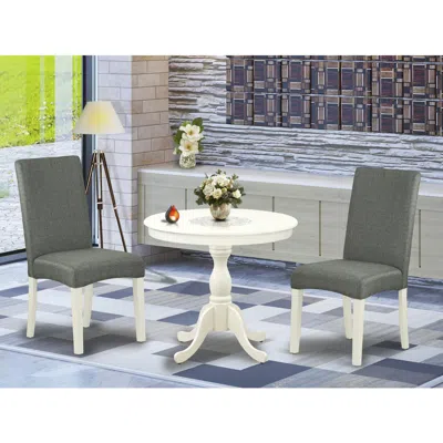 East West Furniture Amdr3-lwh-07 3 Piece Kitchen Table Set - 1 Modern Dining Table And 2 Grey Dining Chairs - Linen Whit In Green