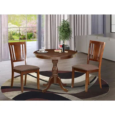 East West Furniture Amdu3-mah-c 3 Piece Dining Table Set - 1 Round Pedestal Table And 2 Mahogany Kitchen Chair - Mahogan