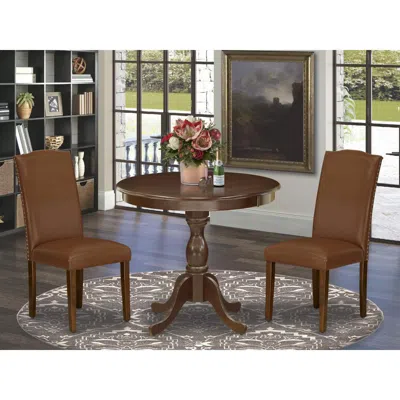 East West Furniture Amen3-mah-66 3 Piece Dinette Set - 1 Wooden Dining Table And 2 Brown Upholstered Chairs - Mahogany F