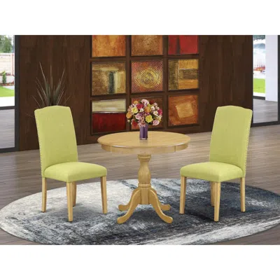 East West Furniture Amen3-oak-07 3 Piece Dinette Set - 1 Dining Table And 2 Limelight Upholstered Dining Chairs - Oak Fi In Blue