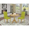 East West Furniture Amen3-oak-51 3 Piece Wooden Dining Table Set - 1 Pedestal Table And 2 Autumn Green Parsons Chair - O