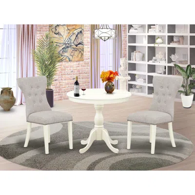 East West Furniture Amga3-lwh-35 3 Pc Wood Dining Table Set - 1 Dining Table And 2 Doeskin Upholstered Chairs - Linen Wh In Multi